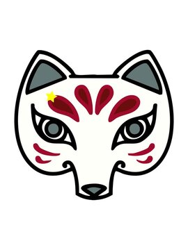 twinkling stars effect animation of japanese kitsune traditional fox mask