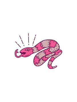 pressure popping animation of illustration of a traditional tattoo style hissing snake
