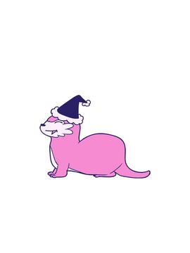 rise and float animation of laughing otter hand drawn line drawing of a wearing santa hat