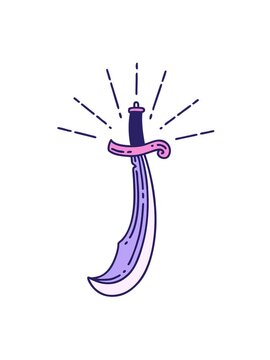 jiggle motion animation of illustration of a traditional tattoo style scimitar sword