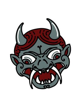 shaking motion animation of japanese kabuki theatre oni mask