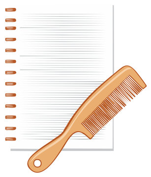 Stylized brown hair comb on a lined paper notepad with spiral binding perfect for beauty or education themes