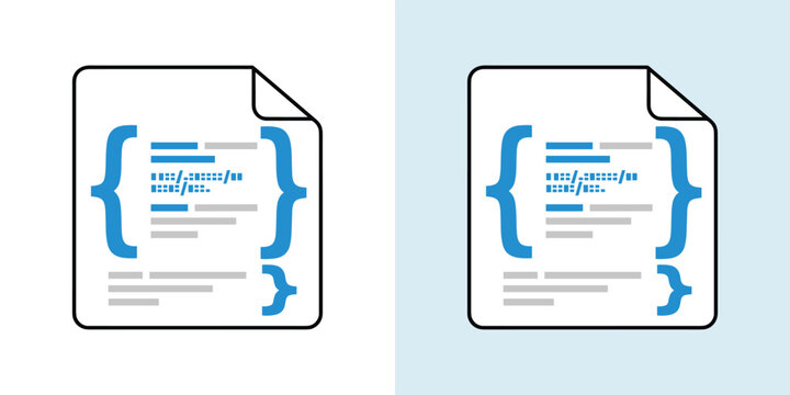 Vector illustration of document icons displaying programming code, symbolizing software development, coding files, and digital data processes for technology concepts