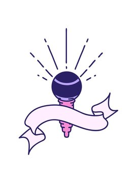 power up animation of scroll banner with tattoo style microphone
