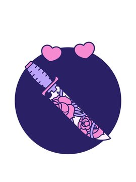 spinning hearts animation of iconic tattoo style image of a dagger with florals