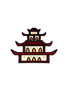 splitting effect animation of simple cartoon of a japanese palace