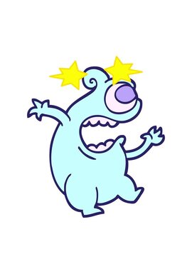 spinning stars animation of hand drawn doodle style cartoon green alien