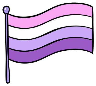 Waving pride flag with pink white and purple stripes representing a gender identity