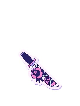 rise and float animation of sticker of tattoo in traditional style of a dagger and flowers