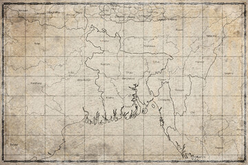 Fototapeta premium Vintage Map Of Bangladesh With District Boundaries On Retro Paper Background