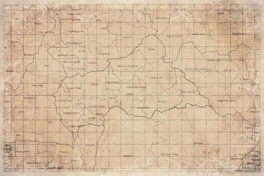 Vintage Map Of Central African Republic With Prefectural Boundaries On Retro Paper Background
