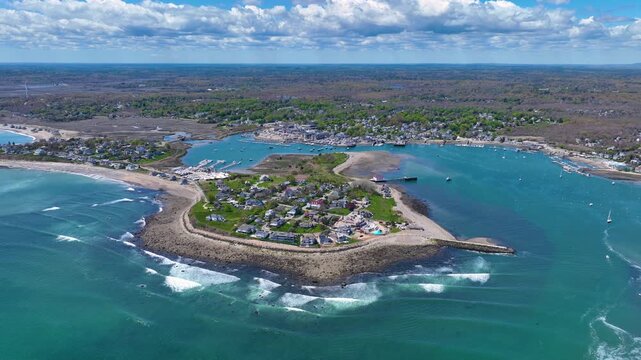 Scituate Harbor aerial view including First Cliff village in town of Scituate, Massachusetts MA, USA. 