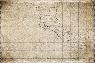 Obraz premium Vintage Map Of Costa Rica With Provincial Boundaries On Retro Paper Background