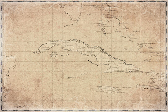 Vintage Map Of Cuba With Provincial Boundaries On Retro Paper Background