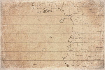 Fototapeta premium Vintage Map Of Equatorial Guinea With Provincial Boundaries On Retro Paper Background