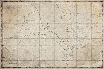 Fototapeta premium Vintage Map Of Eritrea With Regional Boundaries On Retro Paper Background
