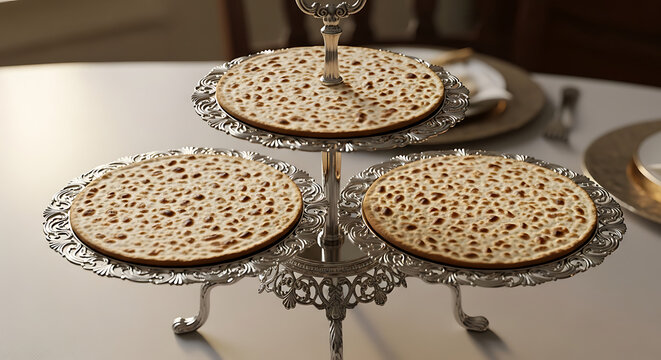 Traditional Jewish matzo on a decorative stand.