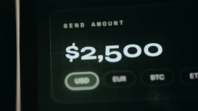 Interface for sending money, specifically for an amount of 2500 USD