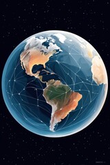 Fototapeta premium Global connection illustration of Earth with network lines against a dark starry background