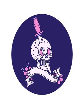 stretching up animation of  icon with banner of a skull