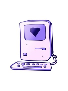 jiggle motion animation of cartoon old computer with love heart
