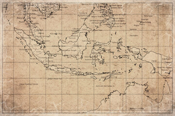 Fototapeta premium Vintage Map Of Indonesia With Provincial Boundaries On Retro Paper Background
