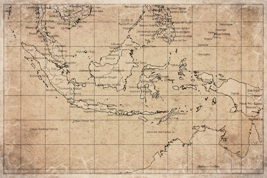 Vintage Map Of Indonesia With Provincial Boundaries On Retro Paper Background