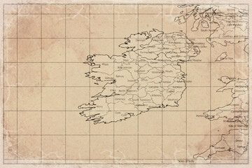 Fototapeta premium Vintage Map Of Ireland With Counties On Retro Paper Background