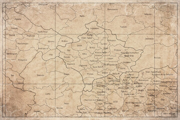 Fototapeta premium Vintage Map Of Kosovo With Districts On Retro Paper Background