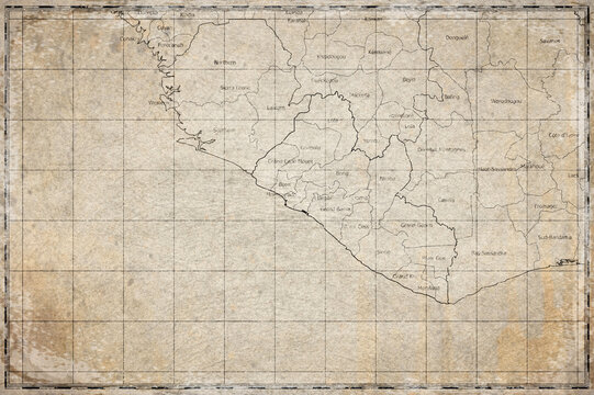 Vintage Map Of Liberia With Counties On Retro Paper Background