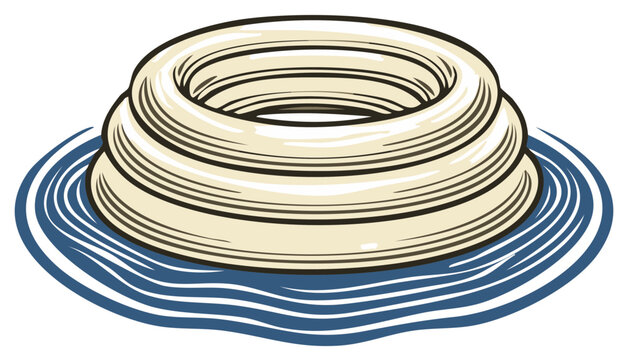 White inflatable ring floating on blue wavy water