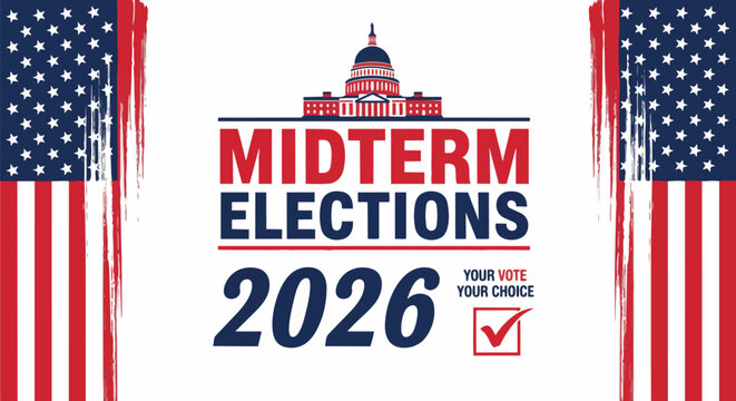 Dramatic vector illustration of midterm elections design with US flag elements, perfect for political campaigns, voting promotions and patriotic advertising.