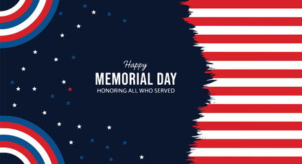 Fototapeta premium Memorial Day design with red, white, and blue elements, dark background with stars, suitable for patriotic celebrations, social media graphics and marketing campaigns.
