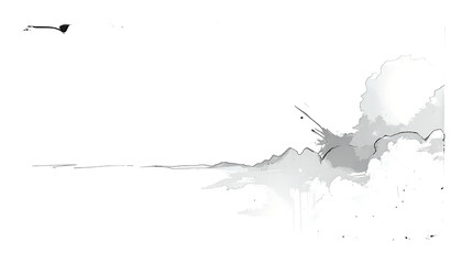 Obraz premium A monochrome illustration features a distant horizon and stylized clouds