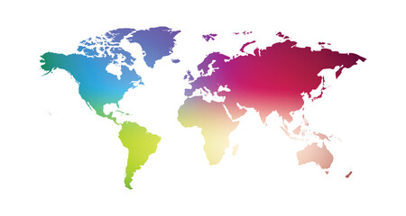 Fototapeta premium Colorful Gradient World Map Silhouette Vector Isolated on White Background