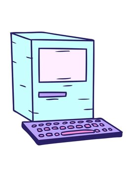 shine light effect animation of hand drawn cartoon doodle of a computer and keyboard