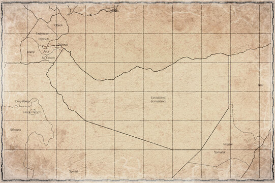 Vintage Map Of Somaliland With Regions On Retro Paper Background