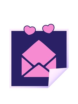 spinning hearts animation of square peeling sticker cartoon of a paper envelope
