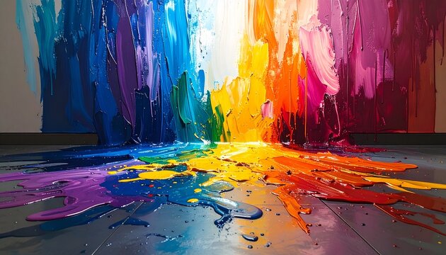 Vibrant Rainbow Paint Splatter - A Colorful Explosion of Artistic Expression.