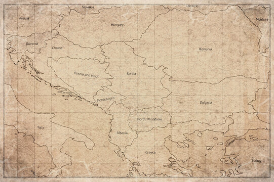 Vintage Map Of Balkans On Retro Paper Background