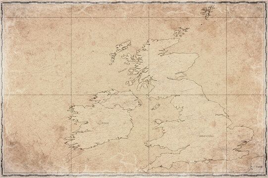 Vintage Map Of British Isles On Retro Paper Background