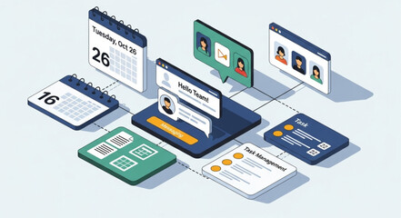 Fototapeta premium Isometric Illustration of Digital Workflow and Application Integration.