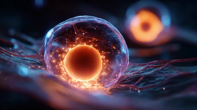 Exploring the Intricacies of Cellular Structures: Vibrant Microscopy Visuals Showcases Microscopic Cells Amidst Ethereal Backgrounds Blending Science and Art