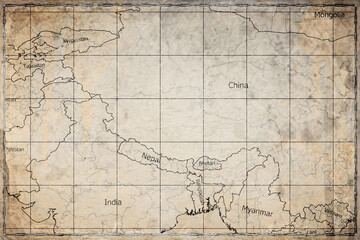 Fototapeta premium Vintage Map Of Himalayan Region On Retro Paper Background