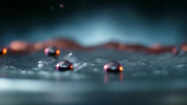 Captivating Moments of Liquid Dynamics: Stunning Close-Ups of Water Droplets Creating Ripples and Splash Patterns in an Abstract Atmosphere