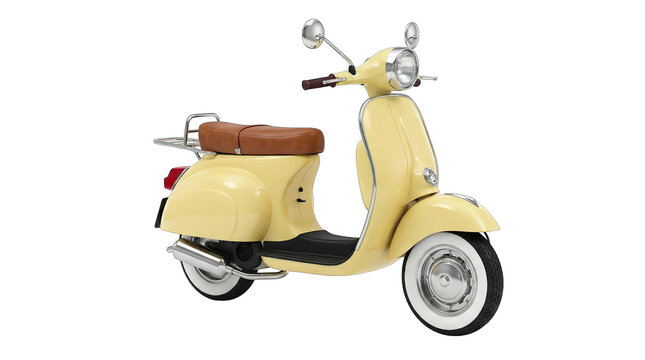 Vintage yellow vespa scooter with brown seat