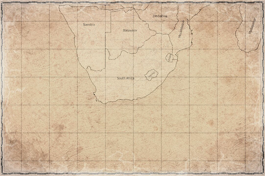 Vintage Map Of Southern Africa On Retro Paper Background