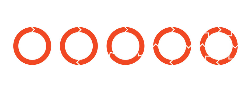 Circular arrow process diagram. Orange cycle flow icons set. Pie chart infographic elements. Business workflow loop concept.