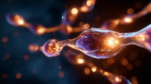 A mesmerizing view of glowing neurons interconnected, highlighting the beauty of synaptic interactions in a dynamic and vibrant digital representation.