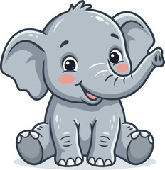 Fototapeta premium A cute cartoon baby elephant with big eyes on a light background